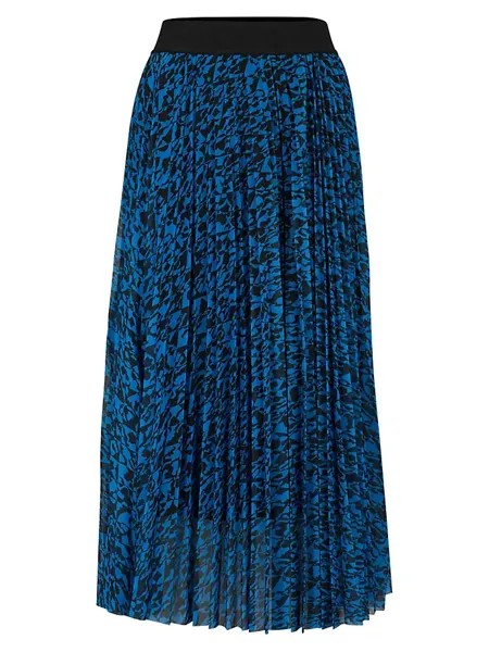 Плиссированная юбка-миди из тюля с принтом Boss, синий