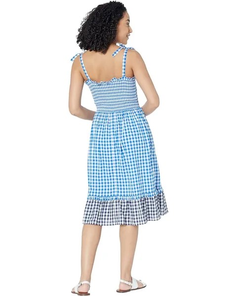 Платье Draper James Taylor Smocked Dress in Multi Gingham, синий мульти