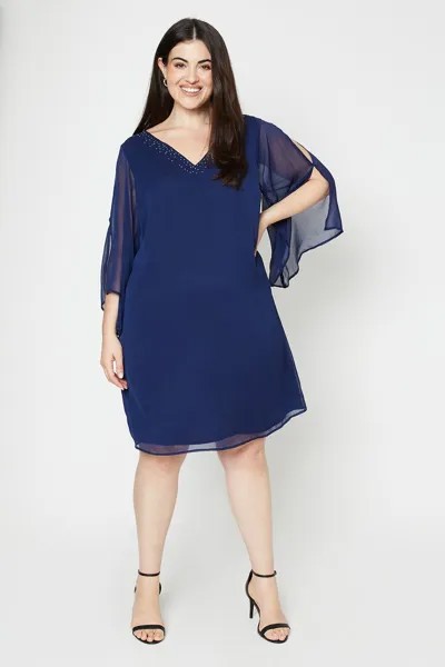 Платье прямого кроя Curve Hotfix с V-образным вырезом Wallis, темно-синий