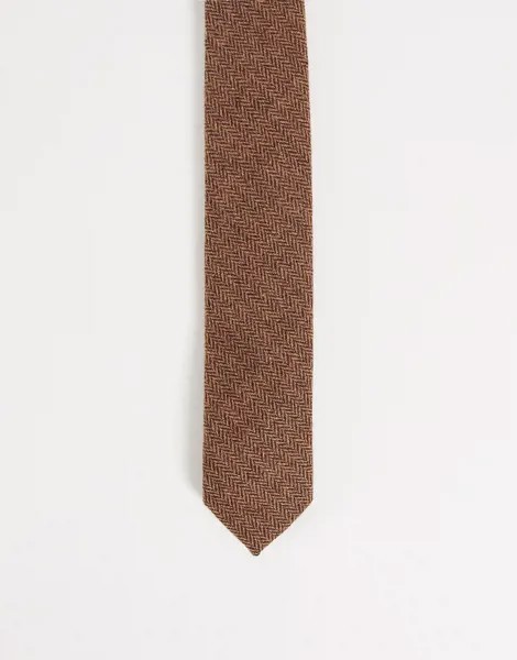 Галстук карамельного оттенка с узором «в елочку» Gianni Feraud-Коричневый цвет