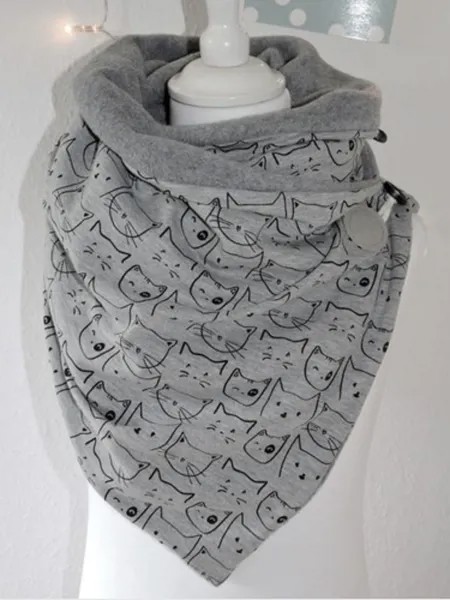 Женский однотонный шарф с запахом, универсальный толстый теплый платок Кот Шарф с принтом