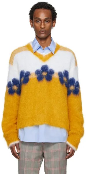 Желтый свитер с пушистыми цветами Marni