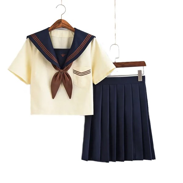 Наряды JK светильник-желтый, с воротником, темно-синий, матросский костюм, японская школьная форма, платье, плиссированная юбка для девочек, в...