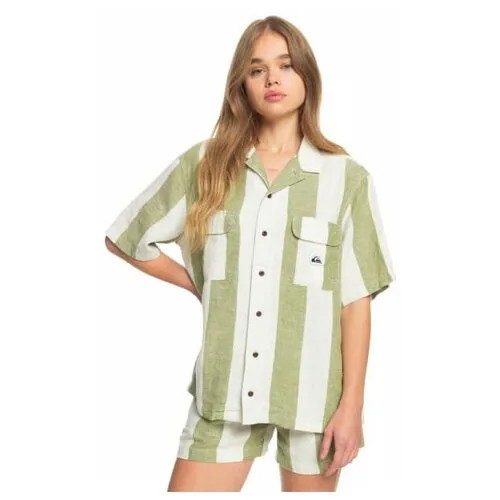 Женская Льняная Рубашка С Коротким Рукавом Quiksilver Destination Trip, Цвет зеленый, Размер M