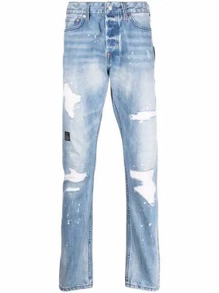 EVISU прямые джинсы с эффектом потертости