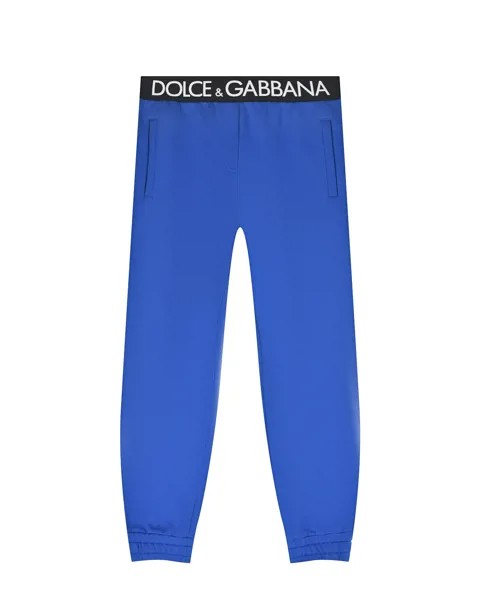 Синие спортивные брюки с черной резинкой Dolce&Gabbana детские