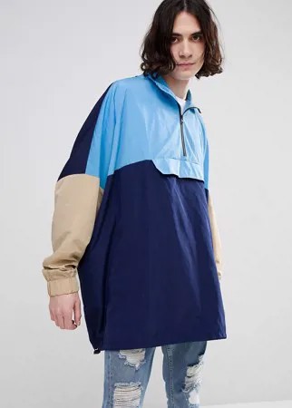 Oversize-ветровка в стиле колор блок ASOS DESIGN-Синий