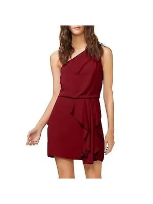 Женское красное вечернее мини-платье-футляр без рукавов HALSTON с асимметричным вырезом 4