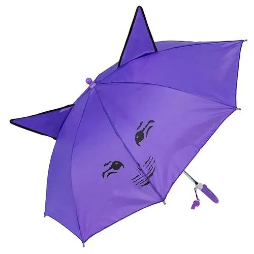 Зонт-трость мини, детский, с ушками (фиолетовый)
