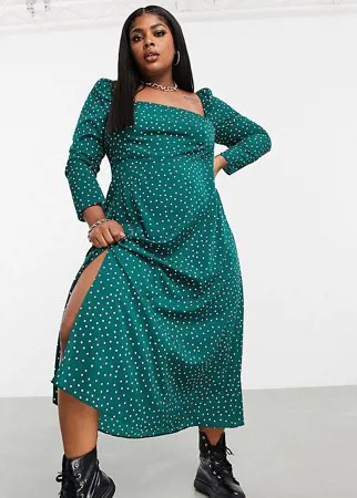 Приталенное платье миди в горошек с квадратным вырезом ASOS DESIGN Curve-Мульти