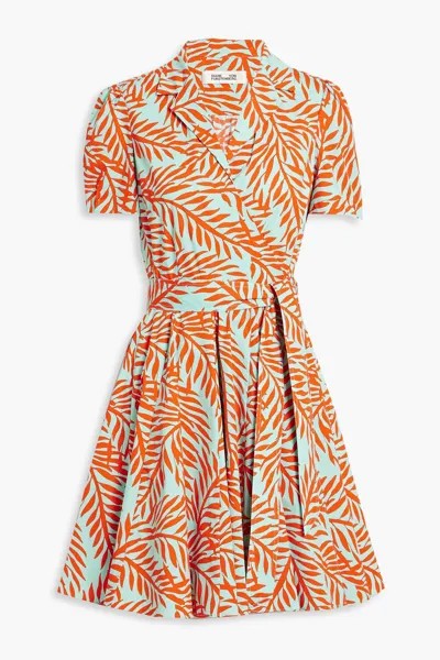 Платье мини из поплина с принтом Evalina и запахом DIANE VON FURSTENBERG, мятный