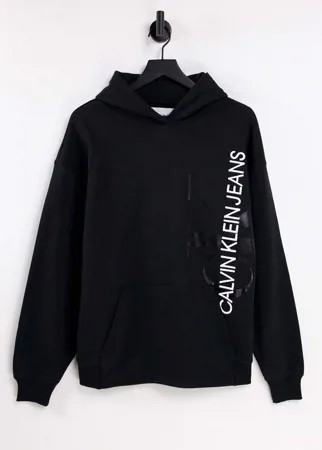 Худи черного цвета с вертикальным логотипом-монограммой Calvin Klein Jeans-Черный цвет