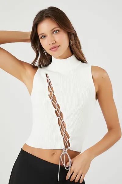 Укороченный топ с водолазкой на шнуровке Forever 21, белый