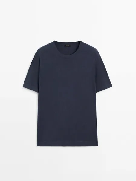 Трикотажная футболка с круглым вырезом и короткими рукавами Massimo Dutti, синий