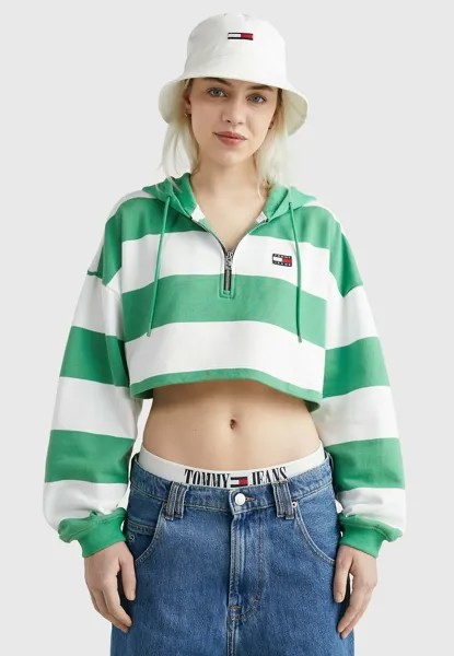 Толстовка Tommy Jeans STRIPE QUARTER-ZIP CROPPED, цвет coastal green