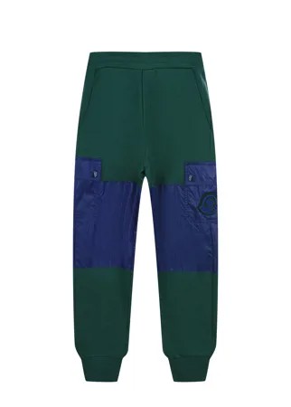 Зеленые спортивные брюки с синими вставками Moncler