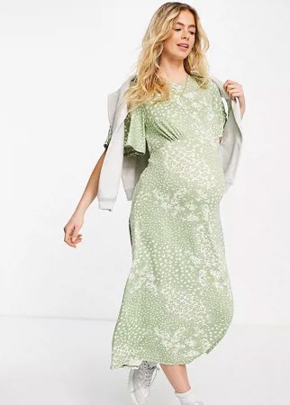 Зеленое платье миди в цветочек New Look Maternity-Зеленый цвет