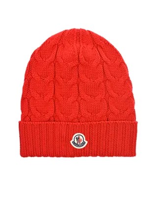 Красная шапка из шерсти с отворотом Moncler