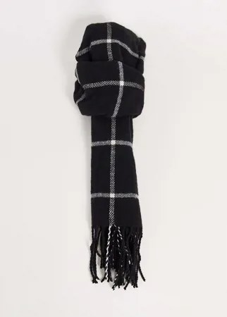 Черный шарф в клетку с бахромой Boardmans-Черный цвет