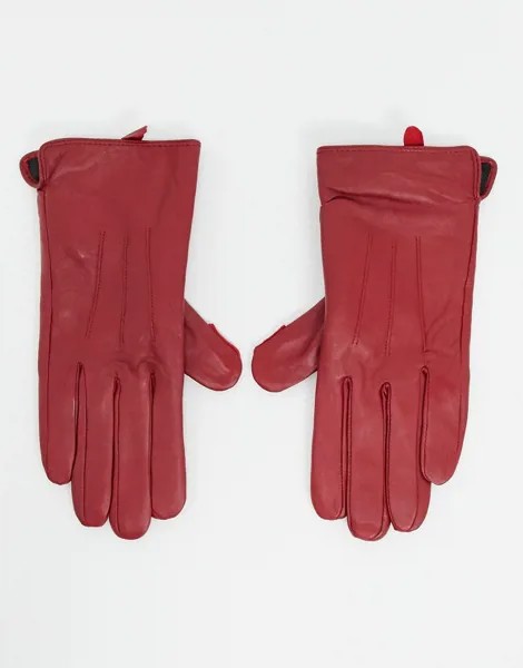 Красные кожаные перчатки с накладками для сенсорных экранов Barney's Originals-Красный