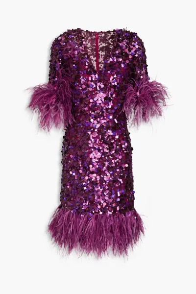 Платье из тюля с перьями и пайетками Jenny Packham, фиолетовый