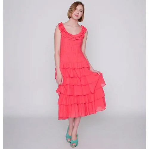Платье женское летнее в стиле бохо, хлопок шёлк, сделано в Италии, ID: 19B0 7541 (M, Коралл)