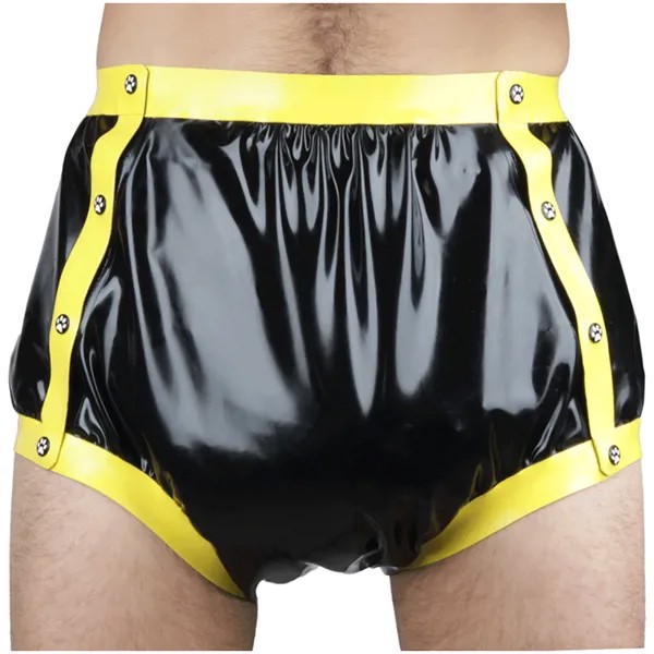 Черно-желтые сексуальные латексные подгузники с пуговицами спереди, свободные дымчатые резиновые шаровары, женское нижнее белье