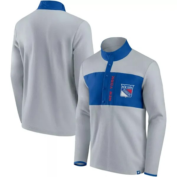 Мужская фирменная серо-синяя куртка New York Rangers Omni из флиса на четверть кнопки Fanatics
