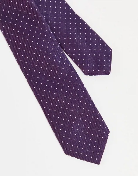 Темно-фиолетовый узкий галстук в белый мелкий горошек ASOS DESIGN-Разноцветный