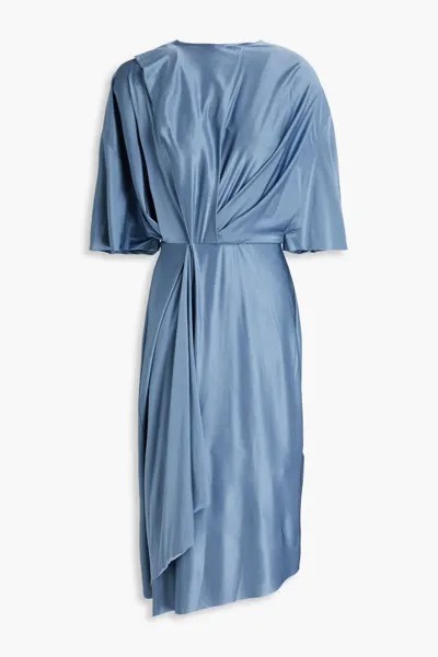 Платье миди из атласного джерси с драпировкой и вырезом Victoria Beckham, цвет Slate blue