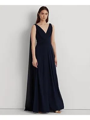 LAUREN RALPH LAUREN Женское темно-синее платье-накидка с отворотами спереди 12