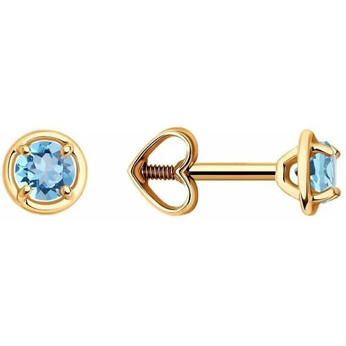 Серьги пусеты Diamant, красное золото, 585 проба, топаз, размер 5 мм