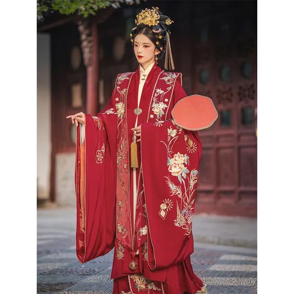 Китайская традиционная династия Мин вышитая накидка LiuYanXiLeng XiaPi для невесты красная Свадебная Hanfu Женский костюм для вечеринки комплект платья