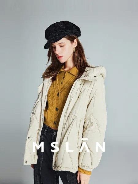 Пуховик короткий Mslan с капюшоном, миндальный