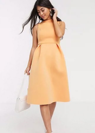 Оранжевое платье миди для выпускного без рукавов со шнуровкой на спине ASOS DESIGN Petite-Белый