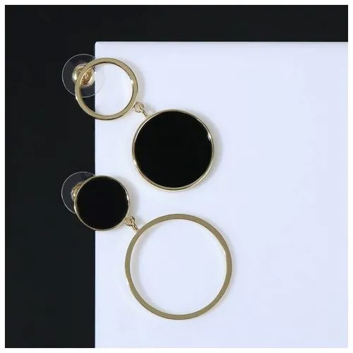 Серьги цепочки Queen Fair, ракушка, размер/диаметр 42 мм, черный, золотой