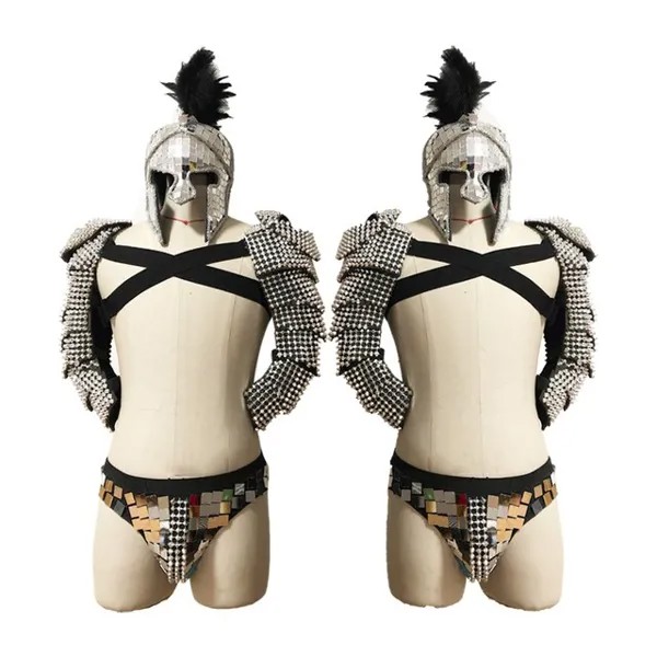 Клубная сценическая одежда Gogo серебряные блестящие мужские римские Рыцари Косплей Костюм танцор ГОГО костюм