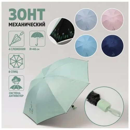 Мини-зонт Queen Fair, механика, 4 сложения, система «антиветер», для женщин, голубой