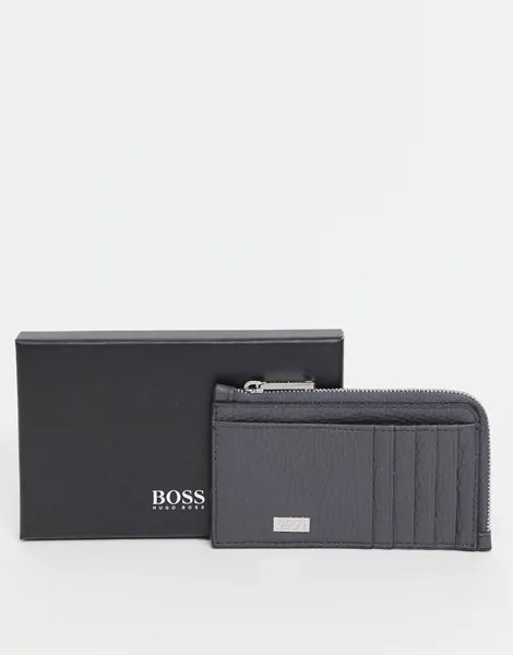 Серый бумажник на молнии с логотипом BOSS