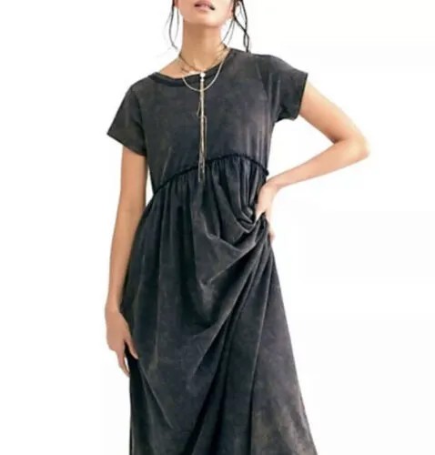 Платье-футболка Free People Carissa Макси плиссированная юбка с эластичными карманами черного цвета S НОВИНКА