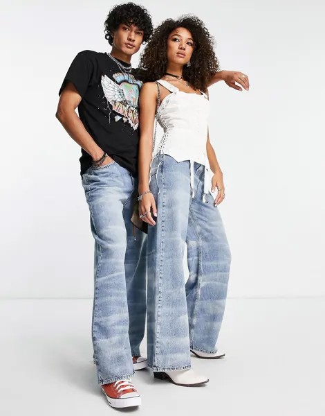 Мешковатые джинсы унисекс в стиле 00-х Reclaimed Vintage, сильно выстиранные