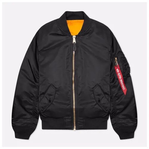 Бомбер ALPHA INDUSTRIES, демисезон/зима, силуэт полуприлегающий, подкладка, внутренний карман, карманы, манжеты, размер S, черный