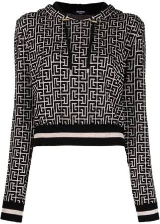 Balmain укороченное худи с монограммой PB