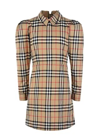 Бежевое платье с принтом в клетку Burberry