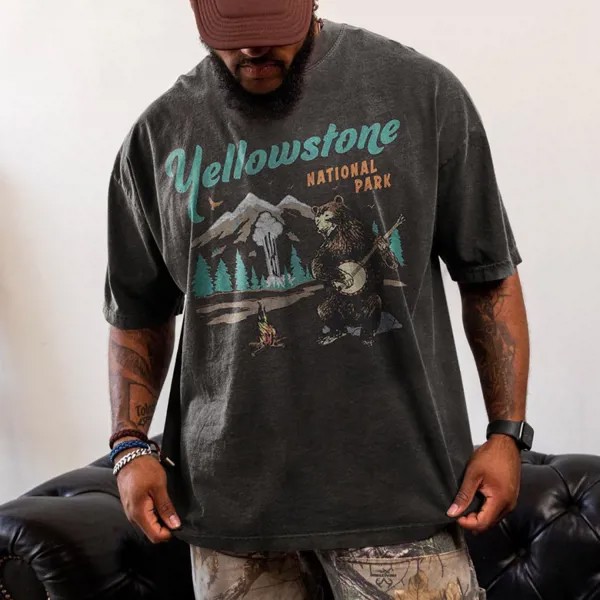 Мужская футболка большого размера в стиле ретро Йеллоустонский национальный парк