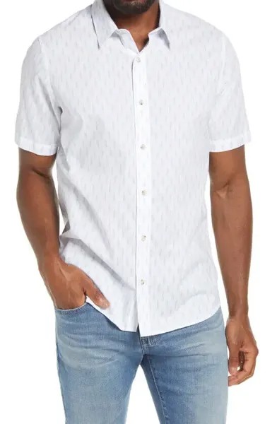 TRAVIS MATHEW Бело-синяя хлопковая рубашка на пуговицах с короткими рукавами и принтом Nosedive M