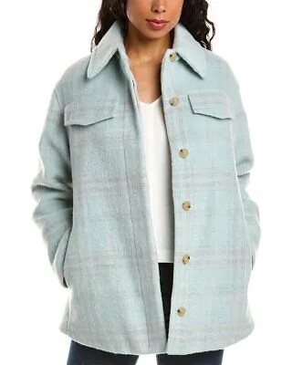 Женская полушерстяная куртка-рубашка в клетку Vince синяя, L