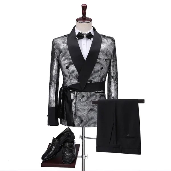 Новейший дизайн пальто и брюк 2022, облегающая Блестящая серебряная куртка для курения, Итальянское Платье для смокинга, двубортное женское п...