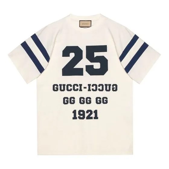 Футболка Men's GUCCI SS21 Alphabet Pattern Loose Short Sleeve White T-Shirt, белый