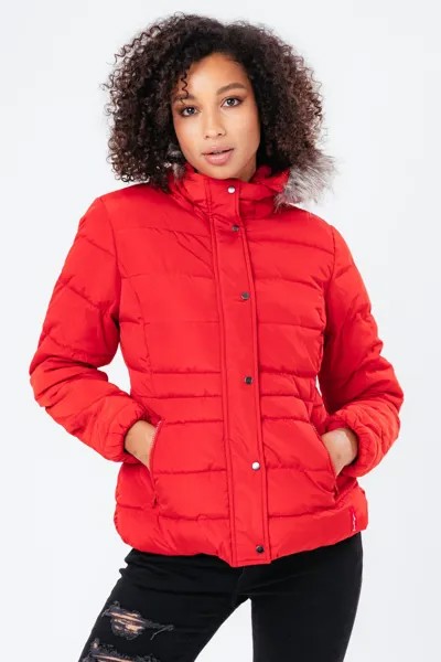 Короткое пуховое пальто с мехом Hype, красный